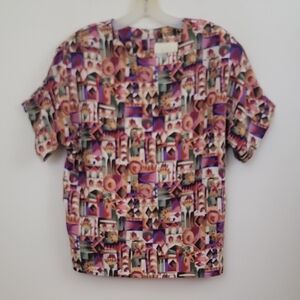 Che Studio Artsy Multicolored Short Sleeve Top L